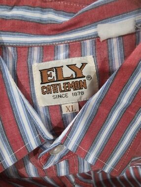 Vintage Ely Cattleman Pearl Snap Button Down Short Sleeve Striped Shirt Size XL